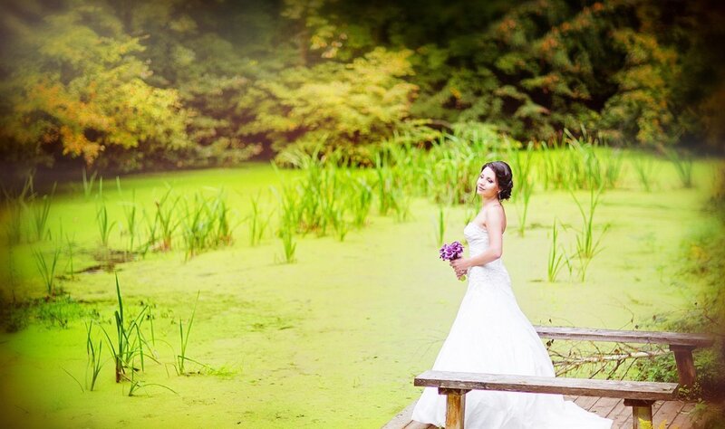 Bride on Wooden Bench
