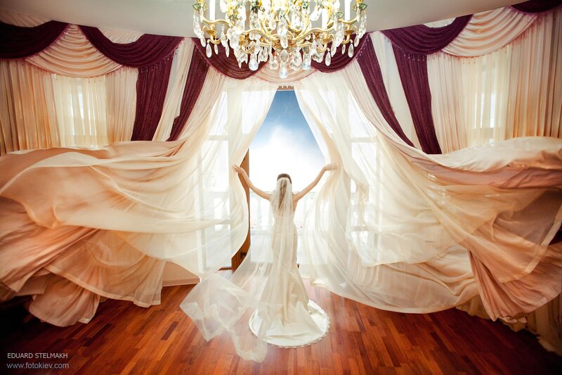 Bride Opening Curtains