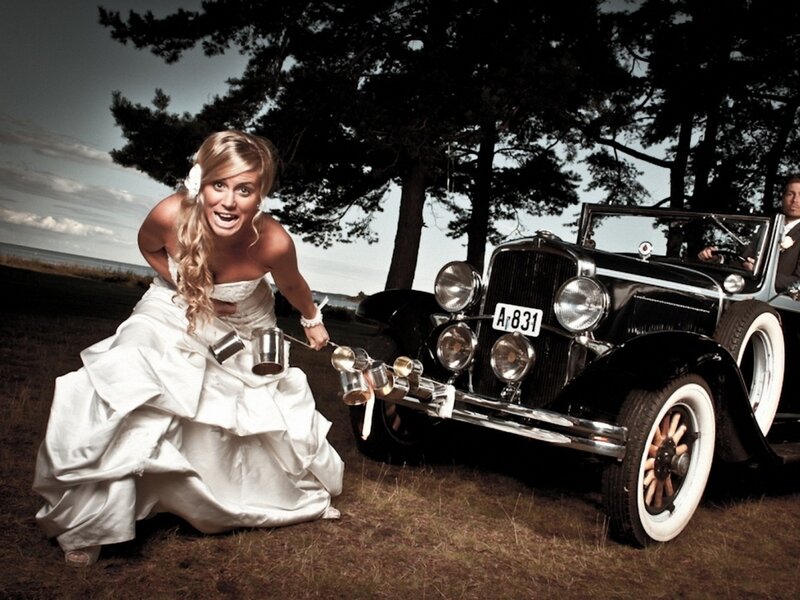 Bride Pulling Car
