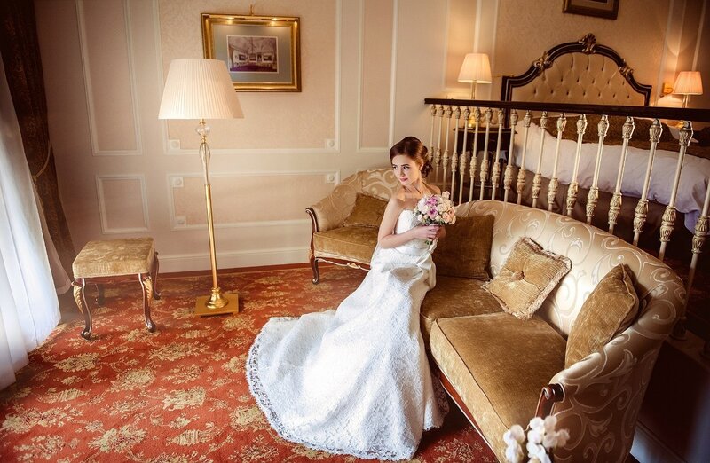 Bride Sitting on Sofa