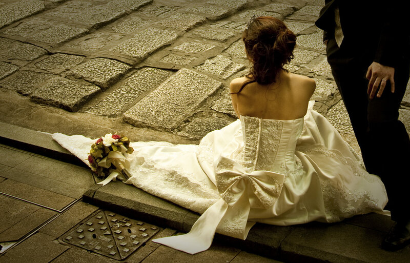 Bride Sitting on Steps