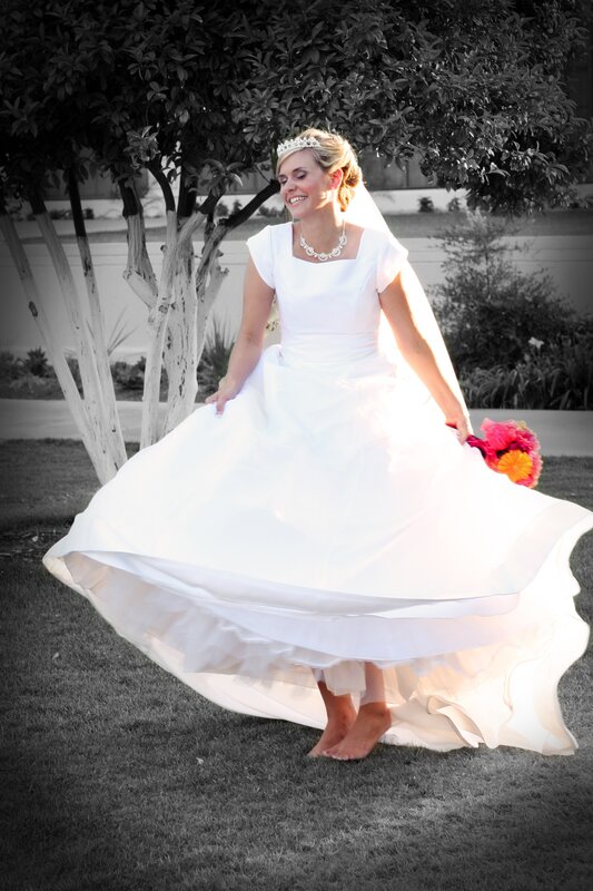 Bride spinning in garden