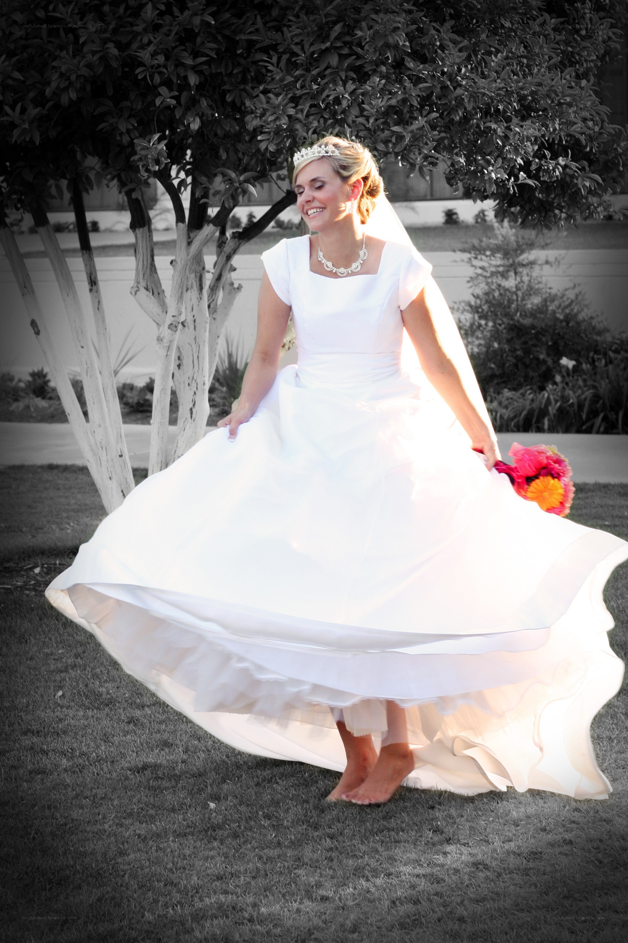 Bride spinning in garden