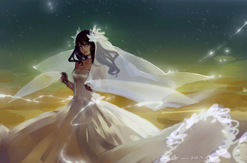 bride under starry sky