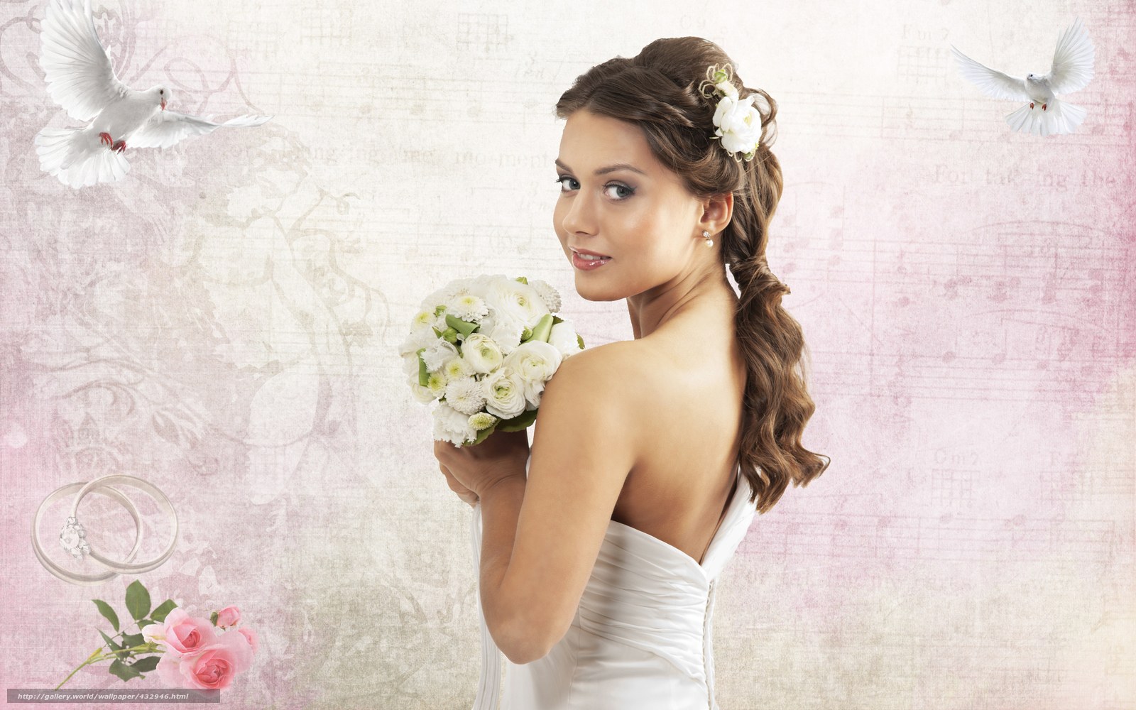 Bride with bouquet and doves