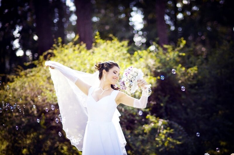 Bride with Bouquet — White, Joyful