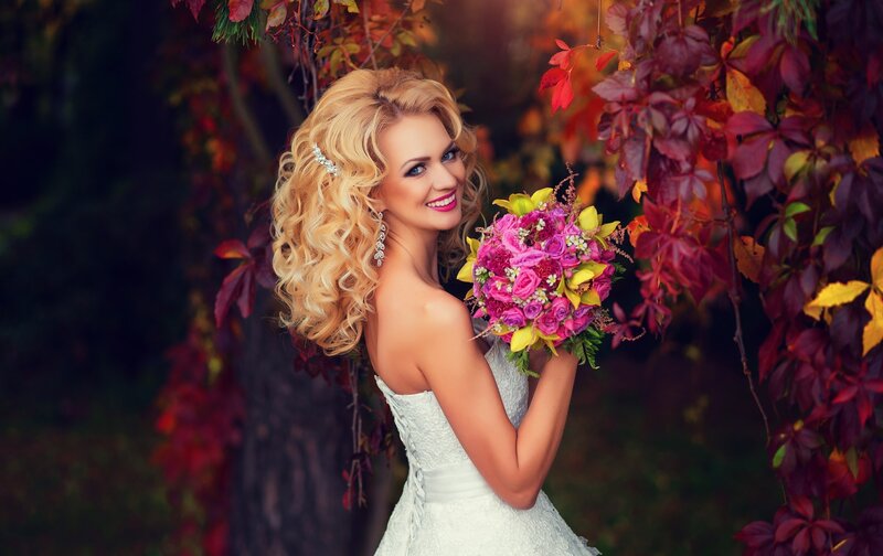 Bride with Bouquet — White, Romantic, Autumn