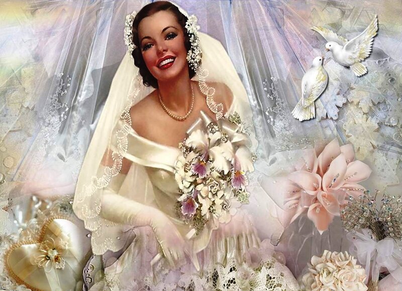 Bride with Bouquet — White, Romantic