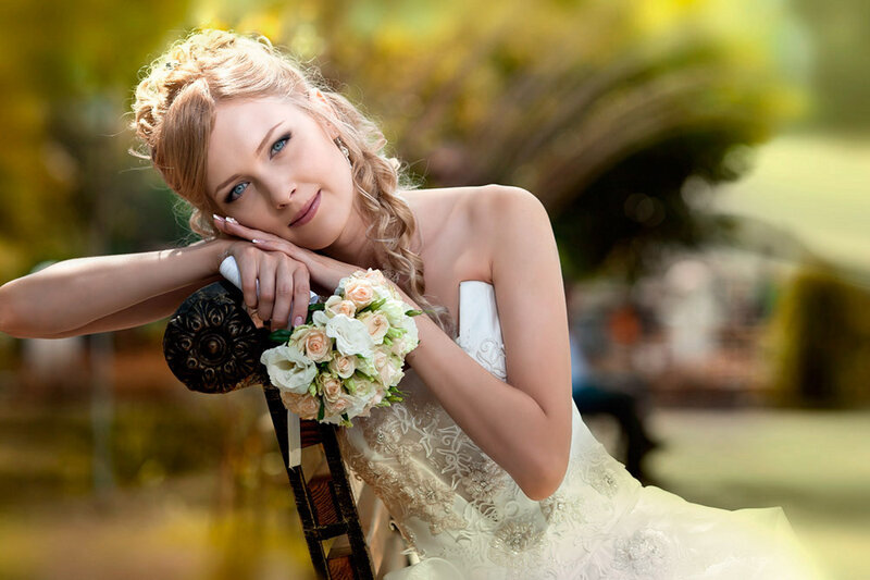 Bride with Bouquet — White, Serene, Afternoon, Photograph