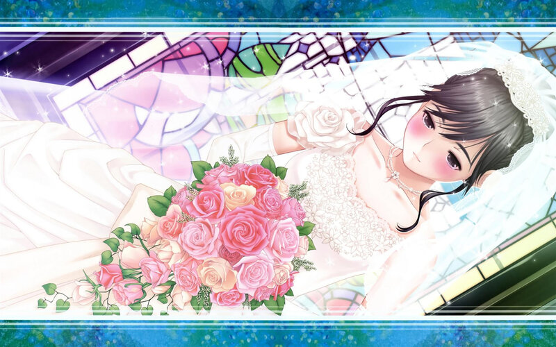 Bride with Bouquet — White, Serene, Anime