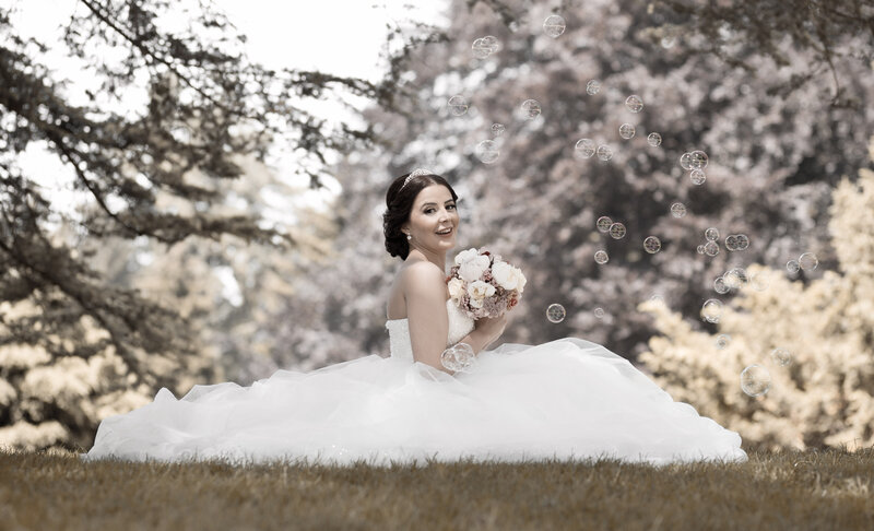 Bride with Bouquet — White, Serene, Spring