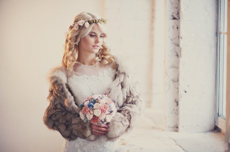 Bride with Bouquet — White, Serene, Winter
