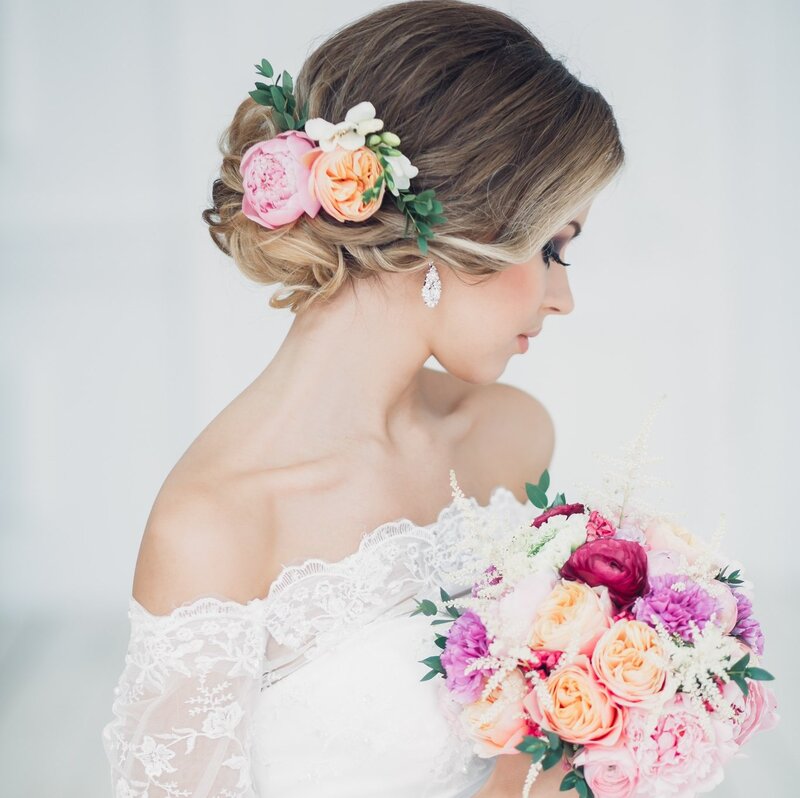 Bride with Floral Bouquet — White