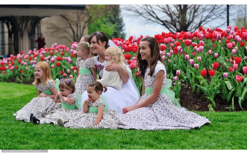 Bride with Flower Girls — Green, Serene, Spring
