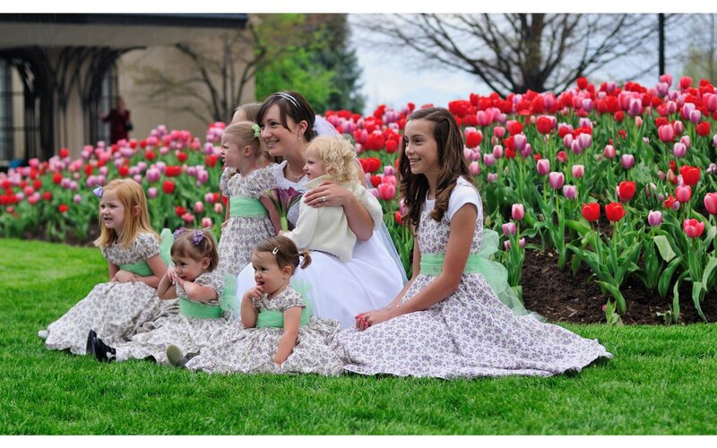 Bride with Flower Girls — Green, Serene
