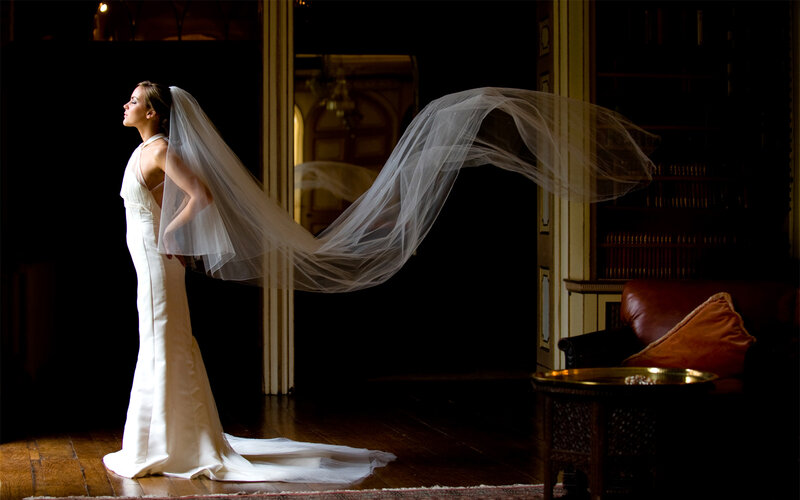 Bride with Flowing Veil — White