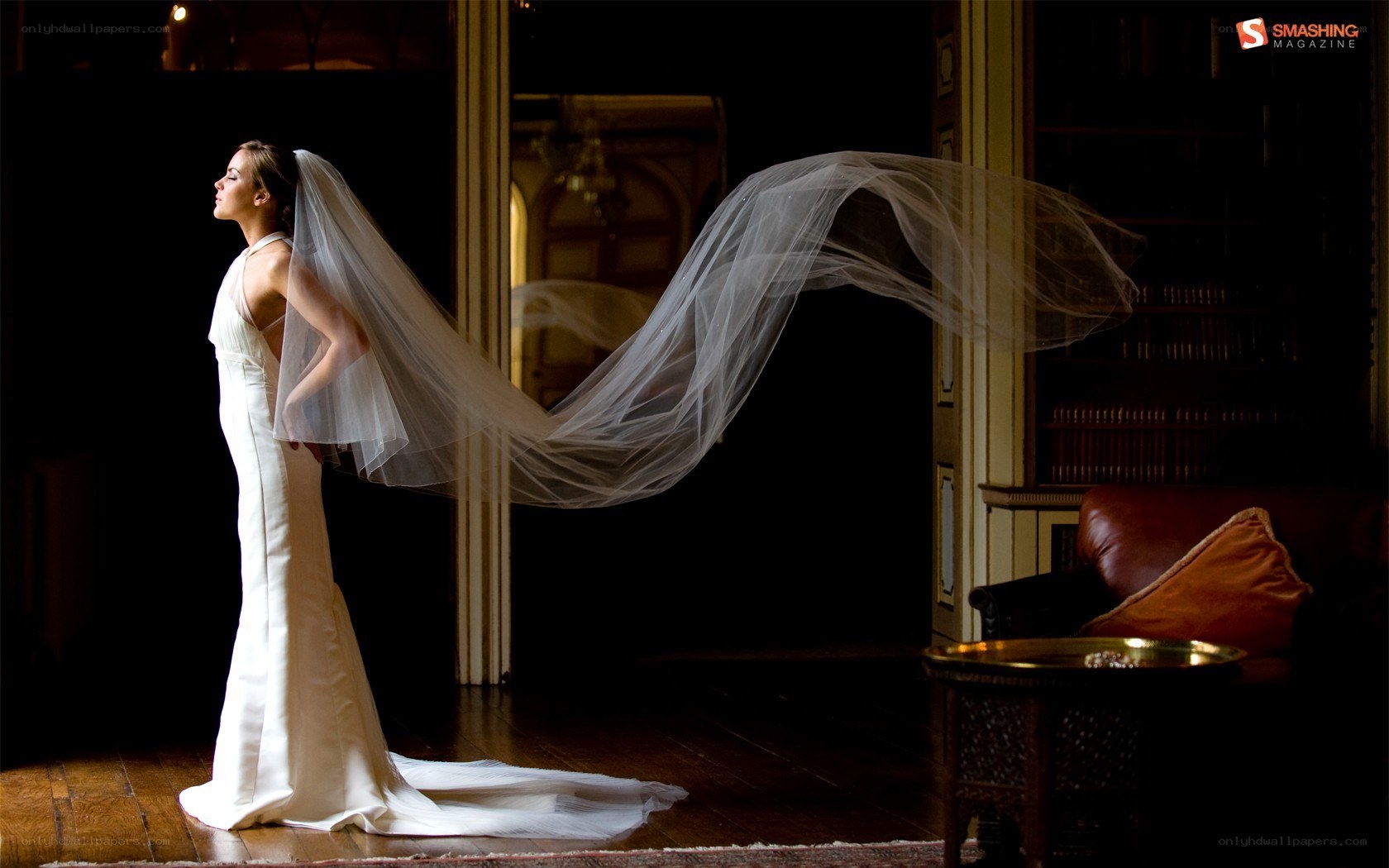 Bride with flowing veil