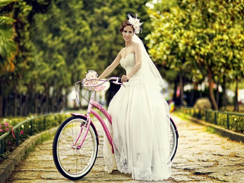 Bride with Pink Bicycle