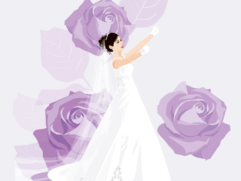 Bride with Purple Roses