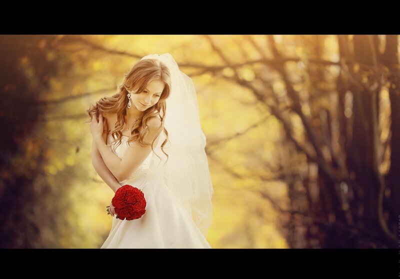 Bride with Red Bouquet — White