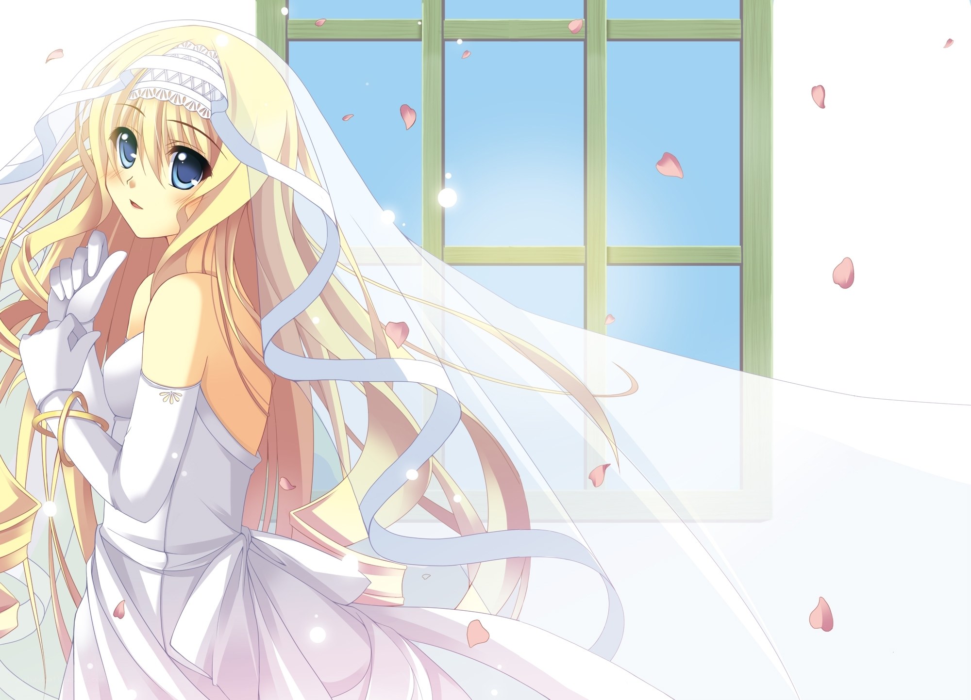 bride with veil and flowers