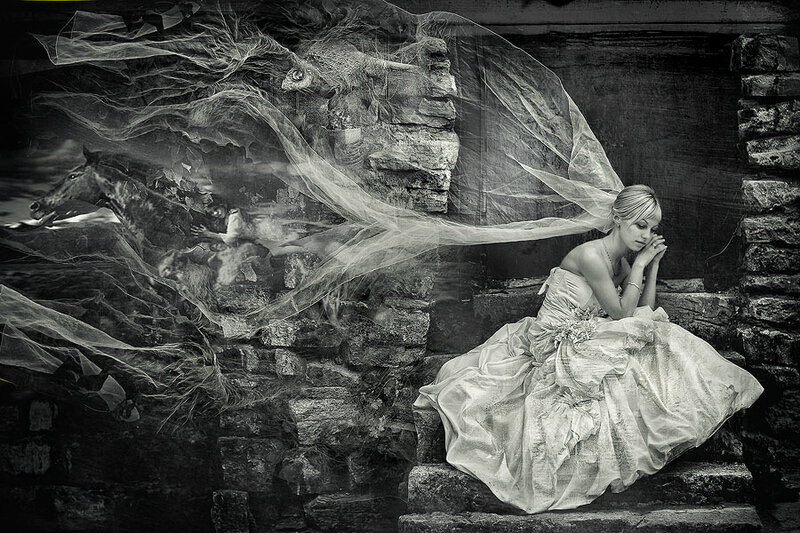 Bride with Veil and Horses