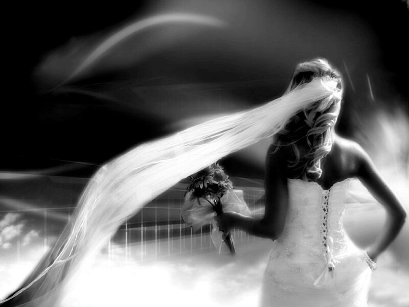 Bride with Veil Blowing