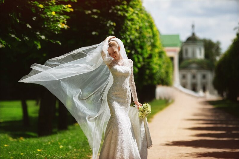 Bride with Veil — White, Serene, Afternoon