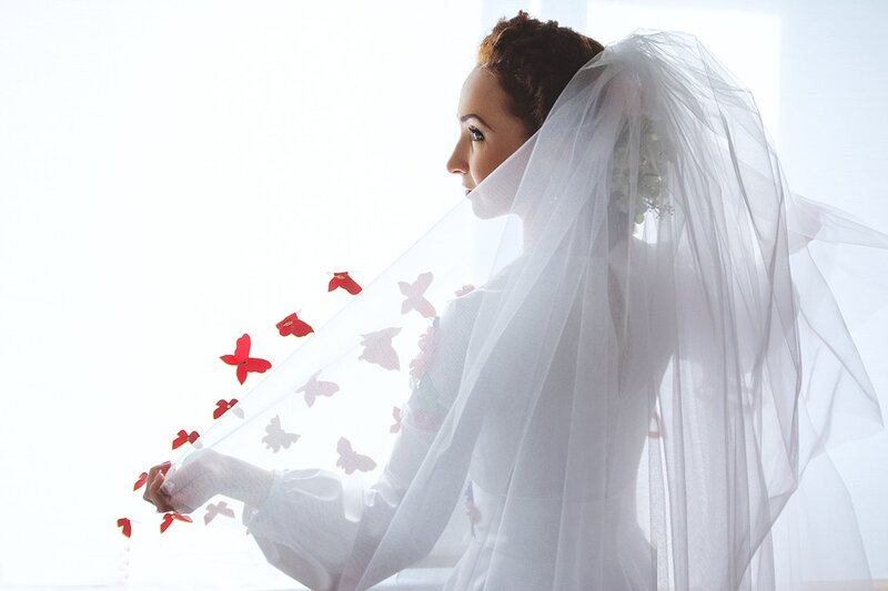 Bride with Veil — White, Serene, Photograph