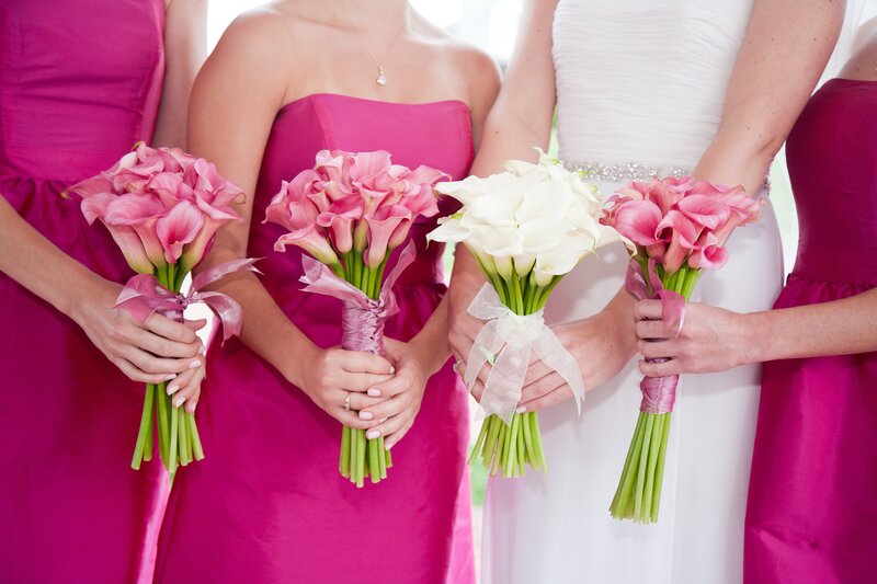 Bridesmaids Holding Bouquets — Pink, Elegant