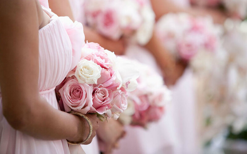 Bridesmaids Holding Bouquets — Pink