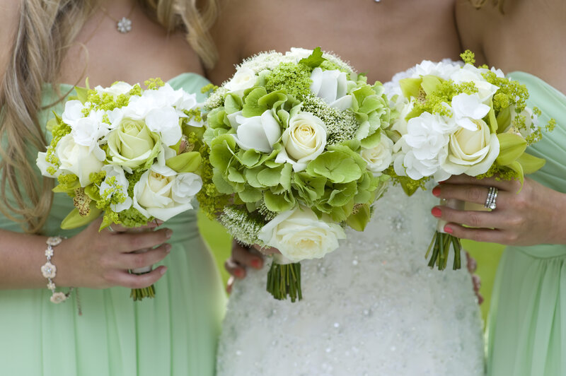 Bridesmaids Holding Bouquets — White