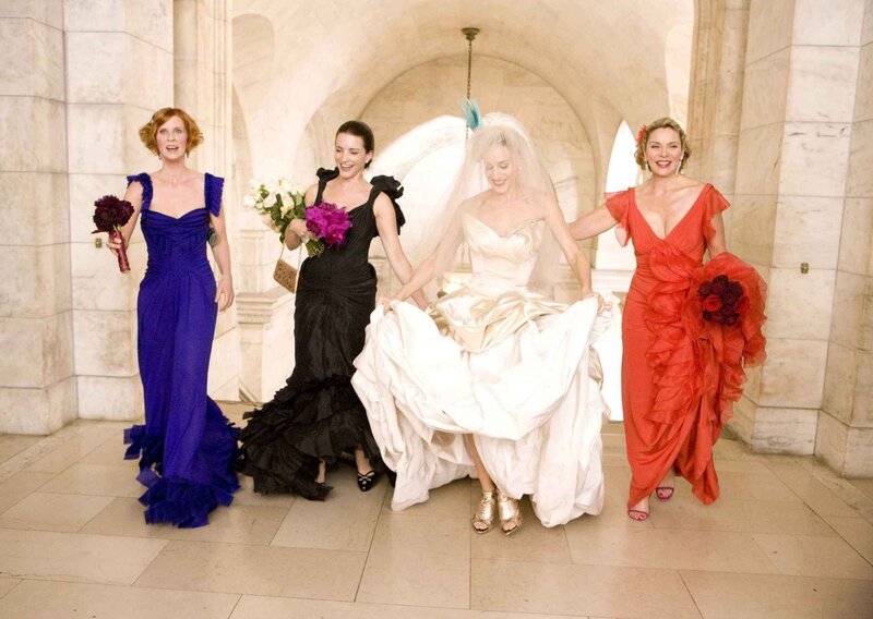 Bridesmaids in colorful dresses