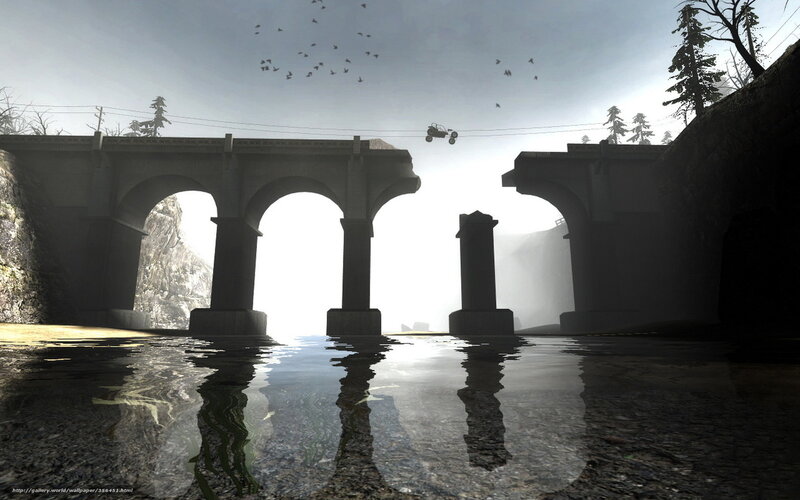 Bridge and vehicle in mist