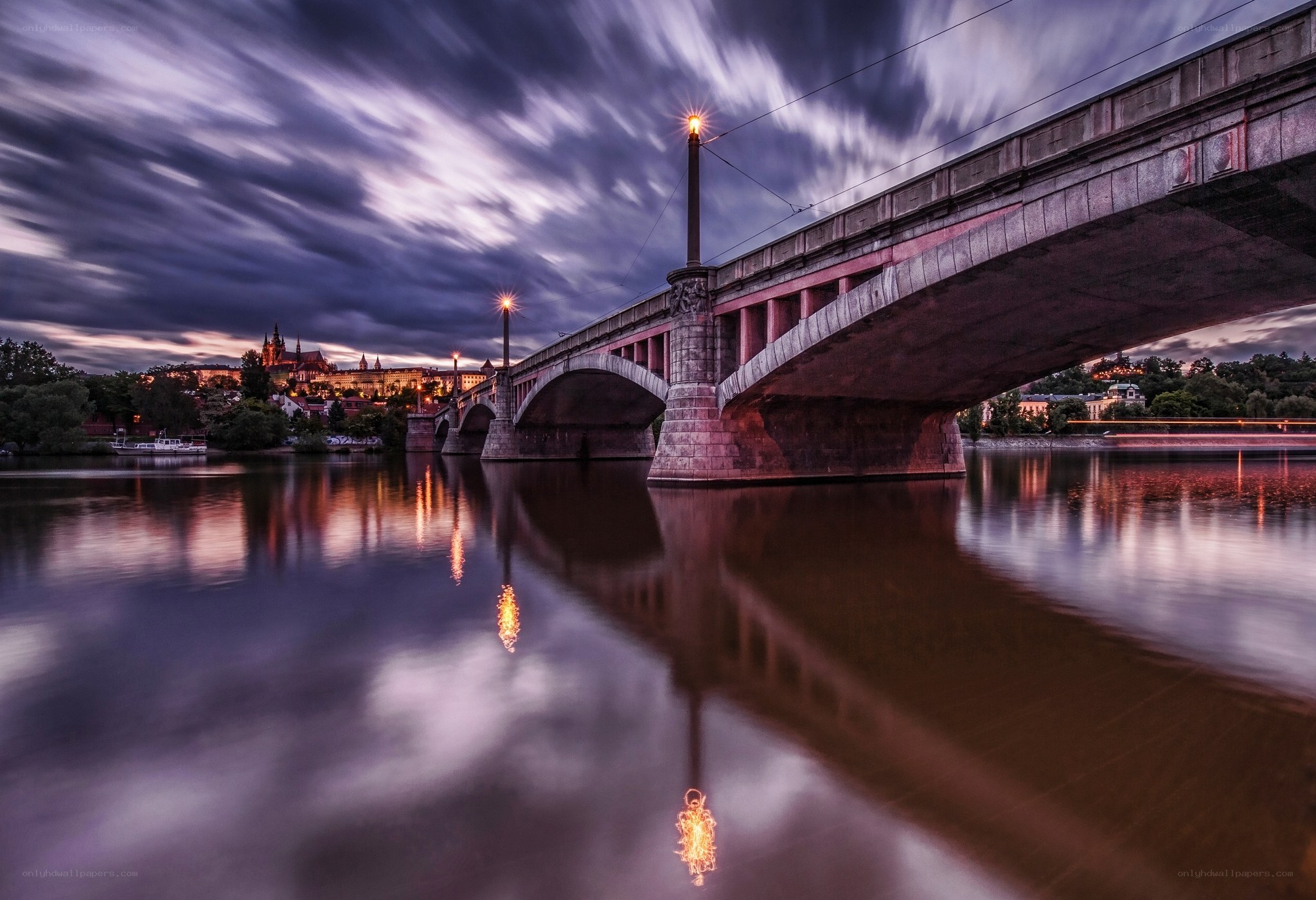 Bridge at dusk with castle view