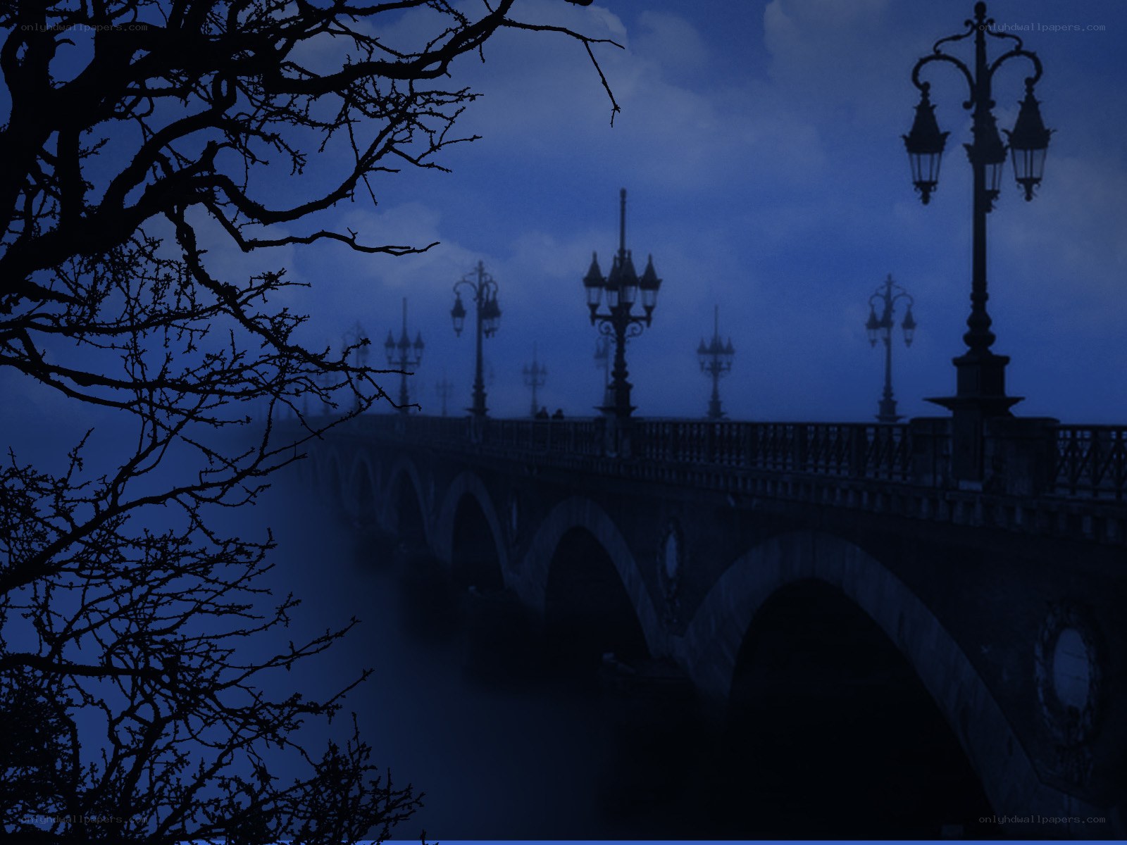 Bridge at dusk with fog