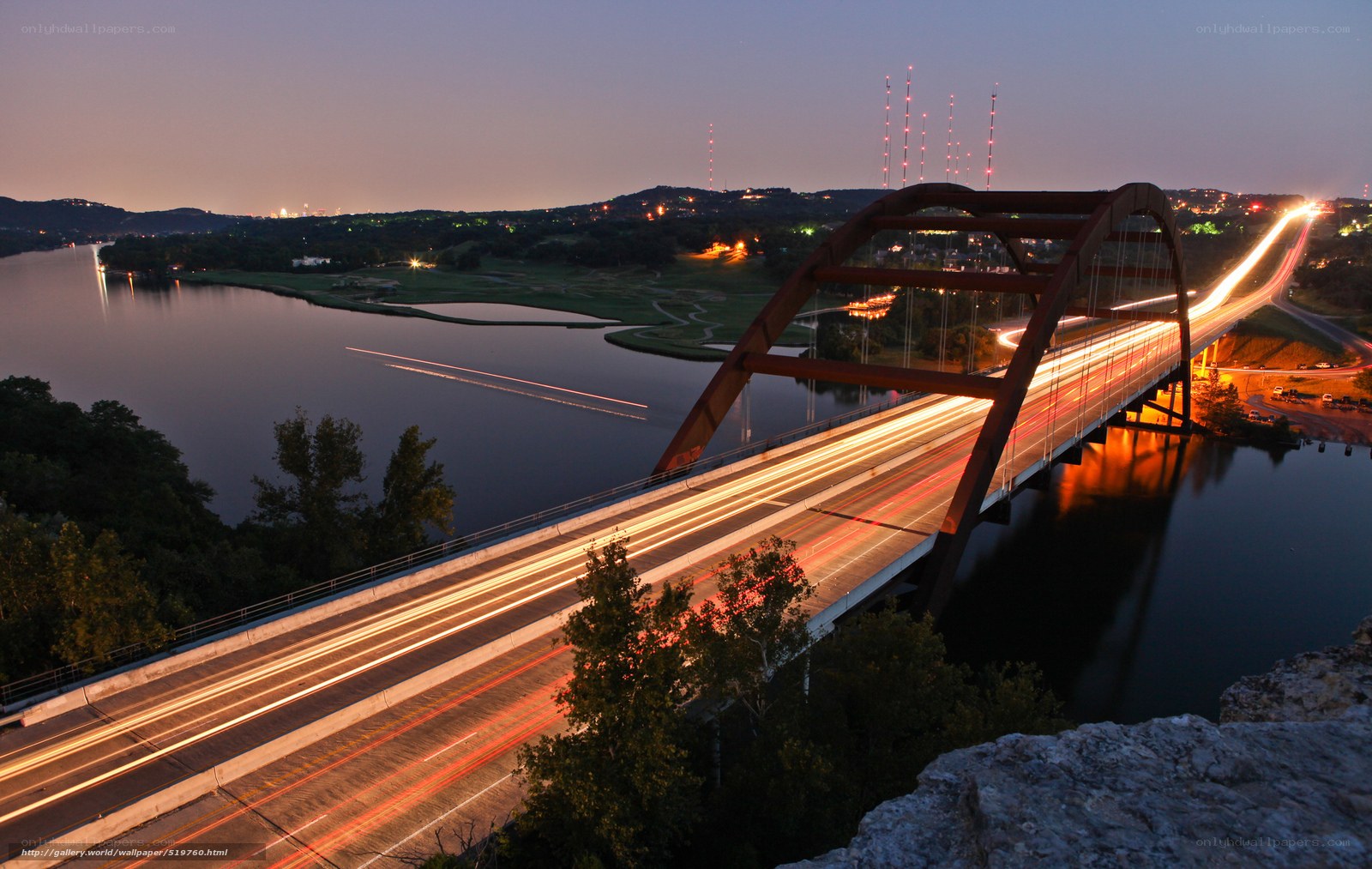 Bridge at dusk with light trails
