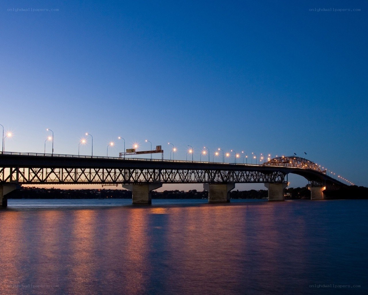 Bridge at dusk with lights