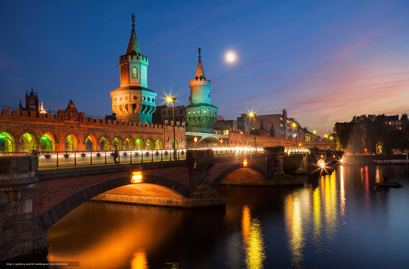 Bridge at dusk with moon