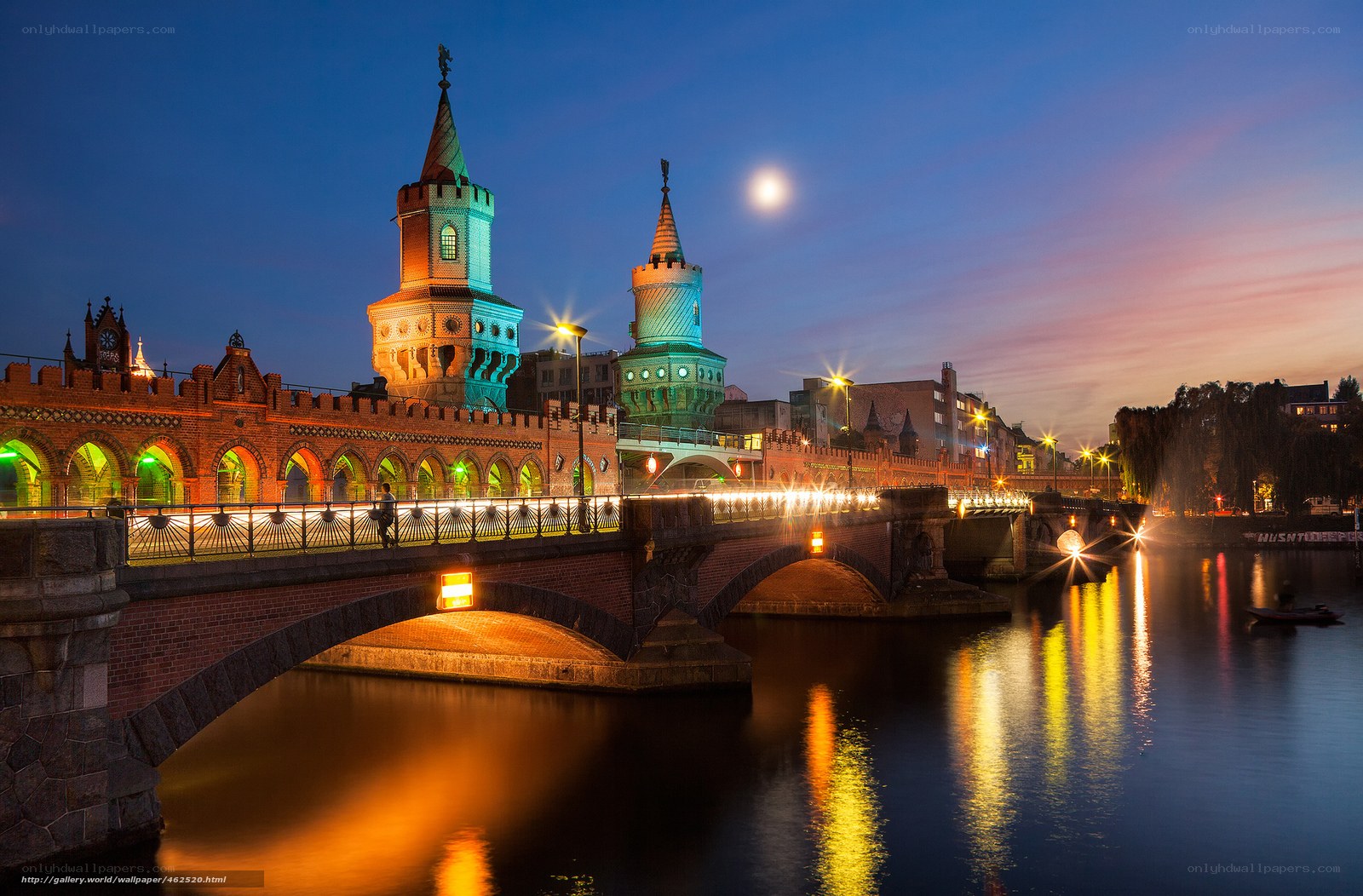 Bridge at dusk with moon