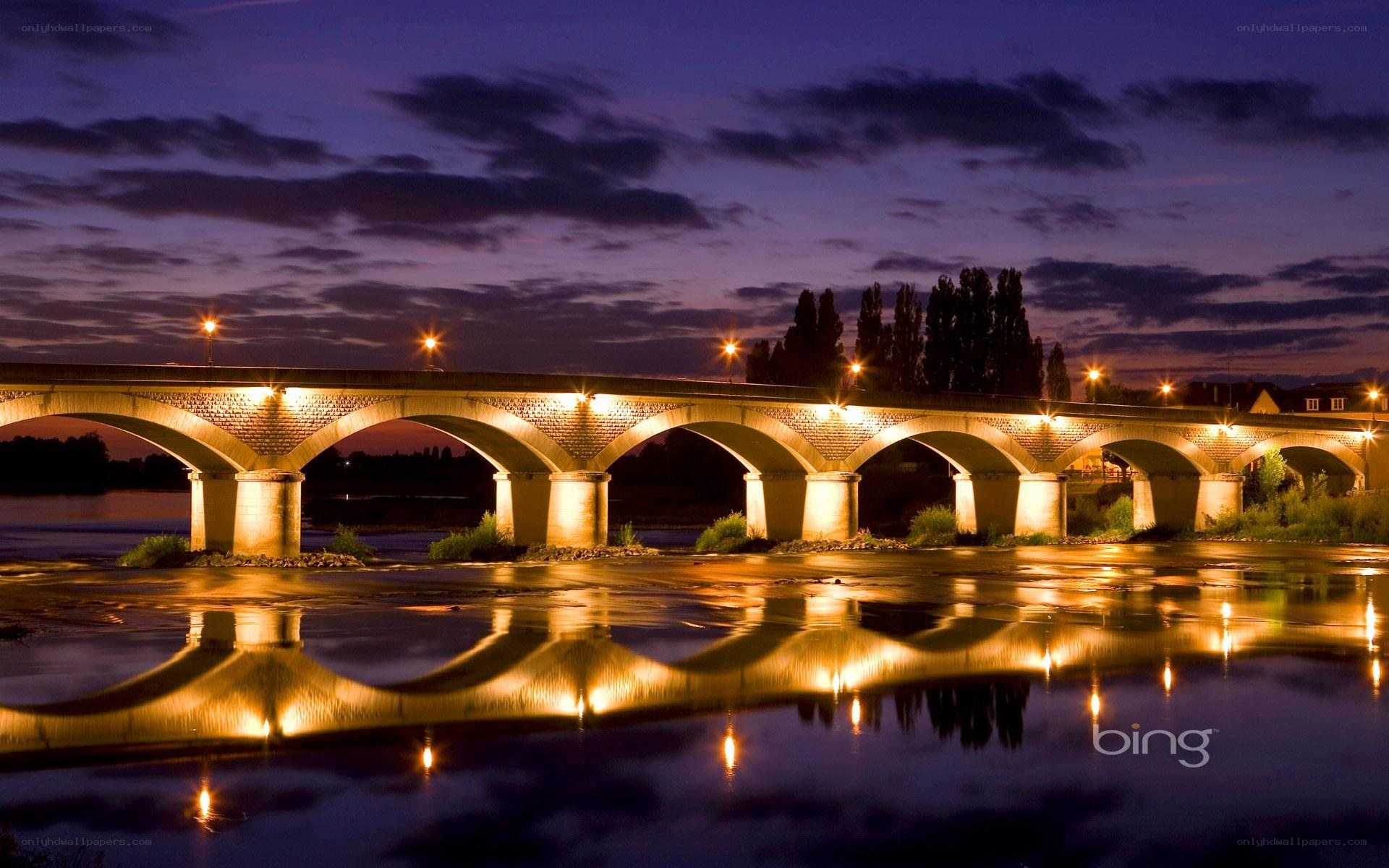 Bridge at dusk with reflections