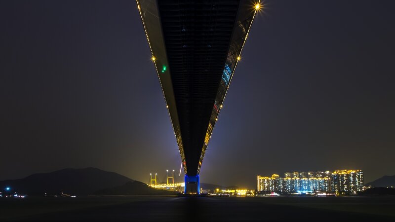Bridge at Night — Black, Dramatic, Photograph, City Skyline