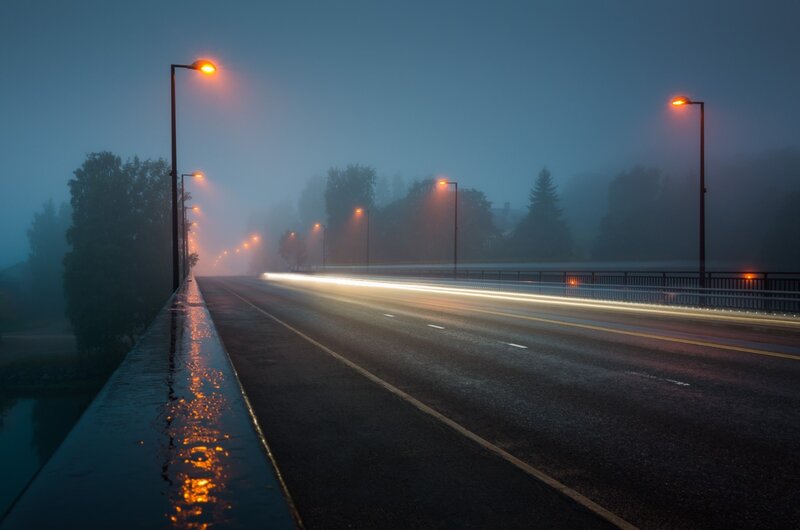 Bridge at Night — Blue, Misty