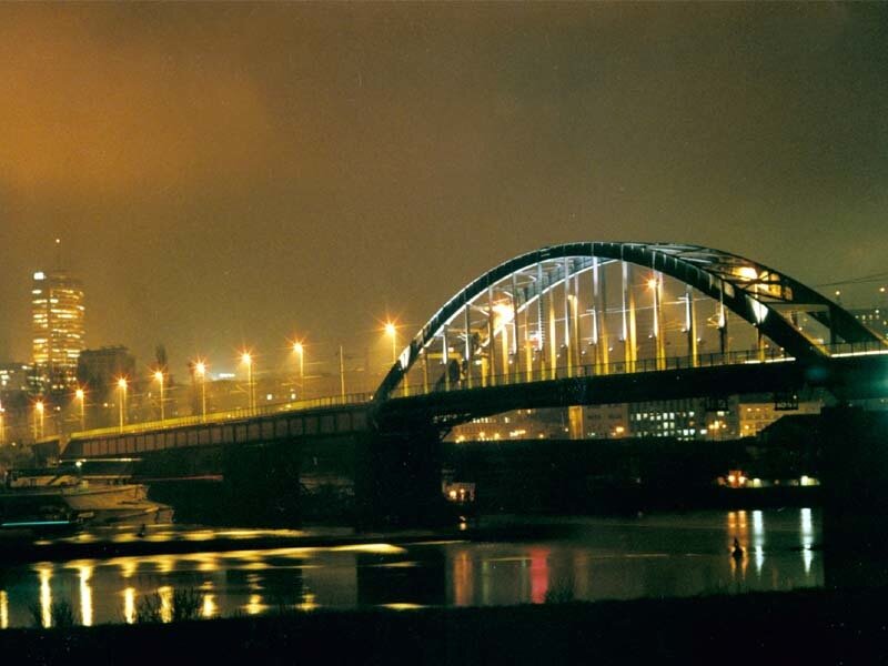Bridge at night in city