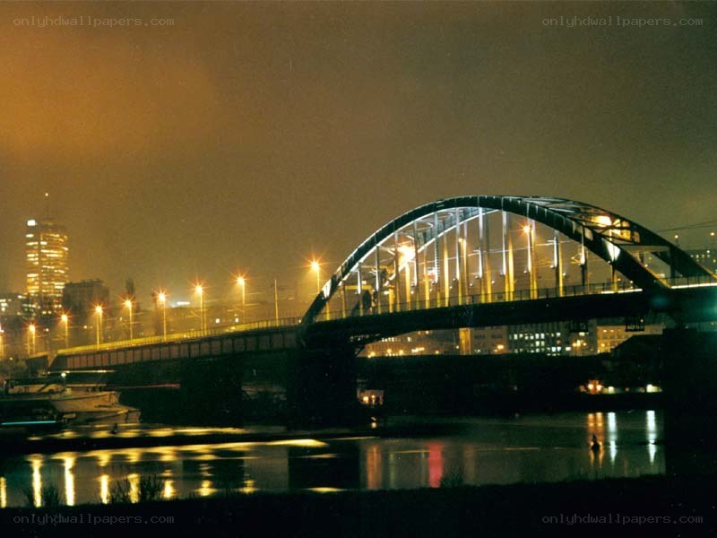 Bridge at night in city