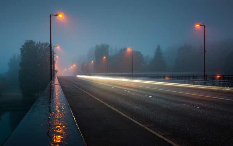 Bridge at Night in Fog — Blue
