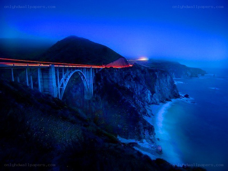 Bridge at night on the coast