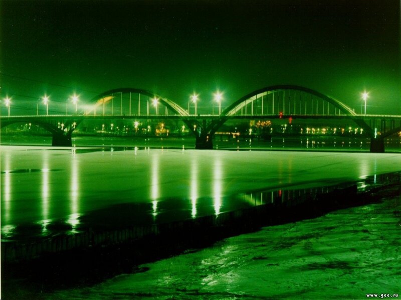 Bridge at night with green lighting