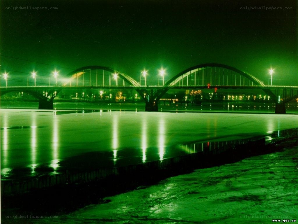 Bridge at night with green lighting