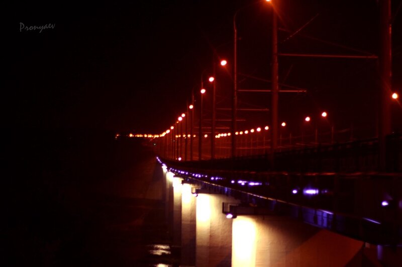 Bridge at night with lights